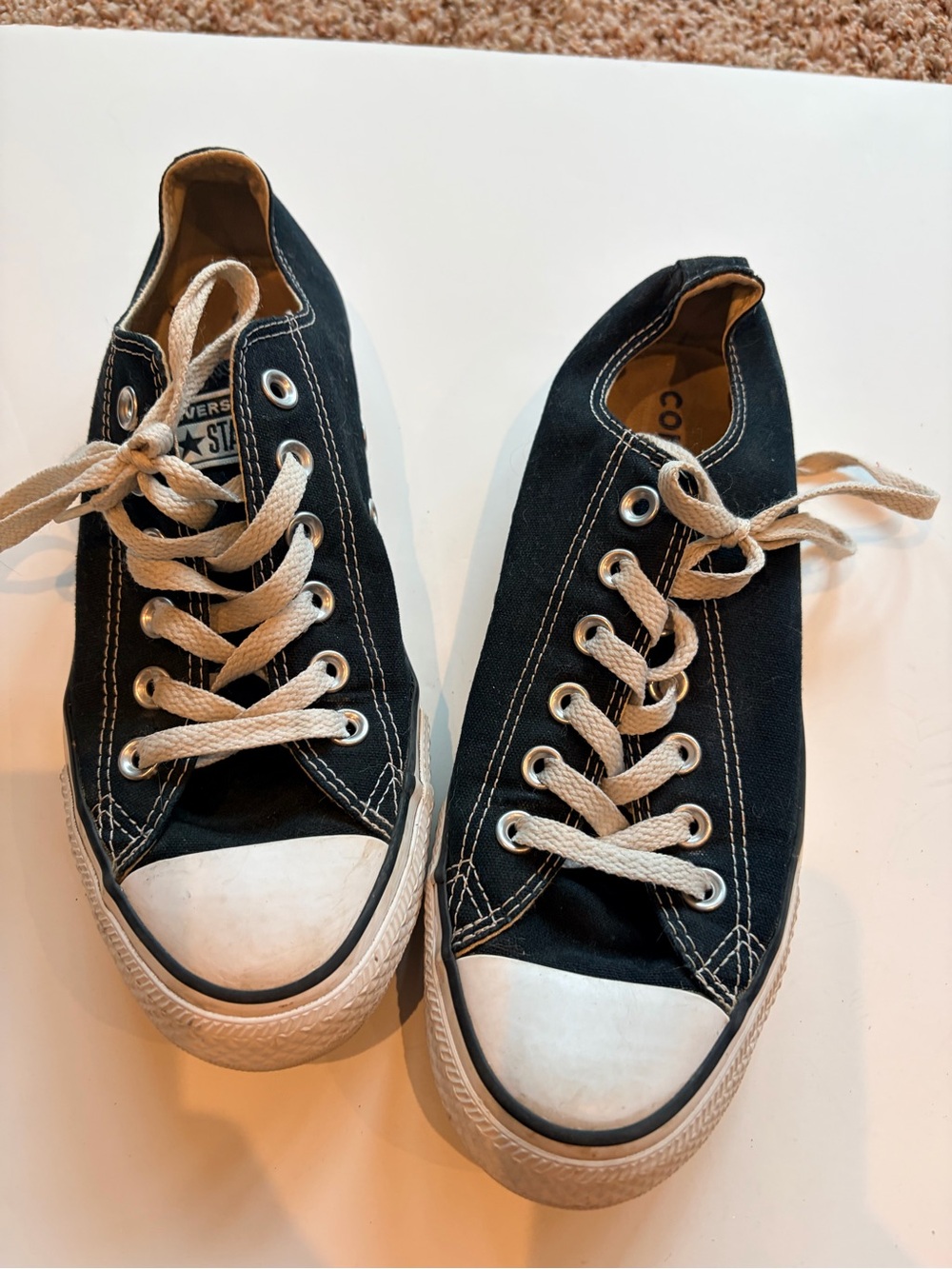 Converse Black Canvas Low Top Sneakers with White Toe Caps
